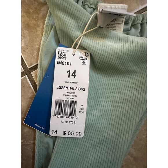 NWT Adidas 14 Soft Ribbed Bikini Tie Bottom Swimwear Hazy Green - Picture 2 of 4